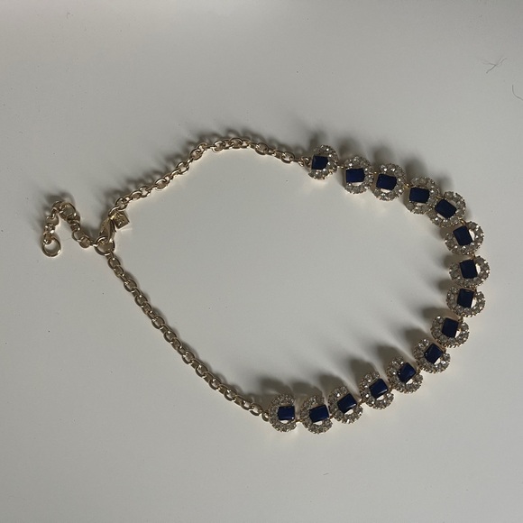 J. Crew Gold Statement Necklace with Blue and White Stones - Picture 2 of 5